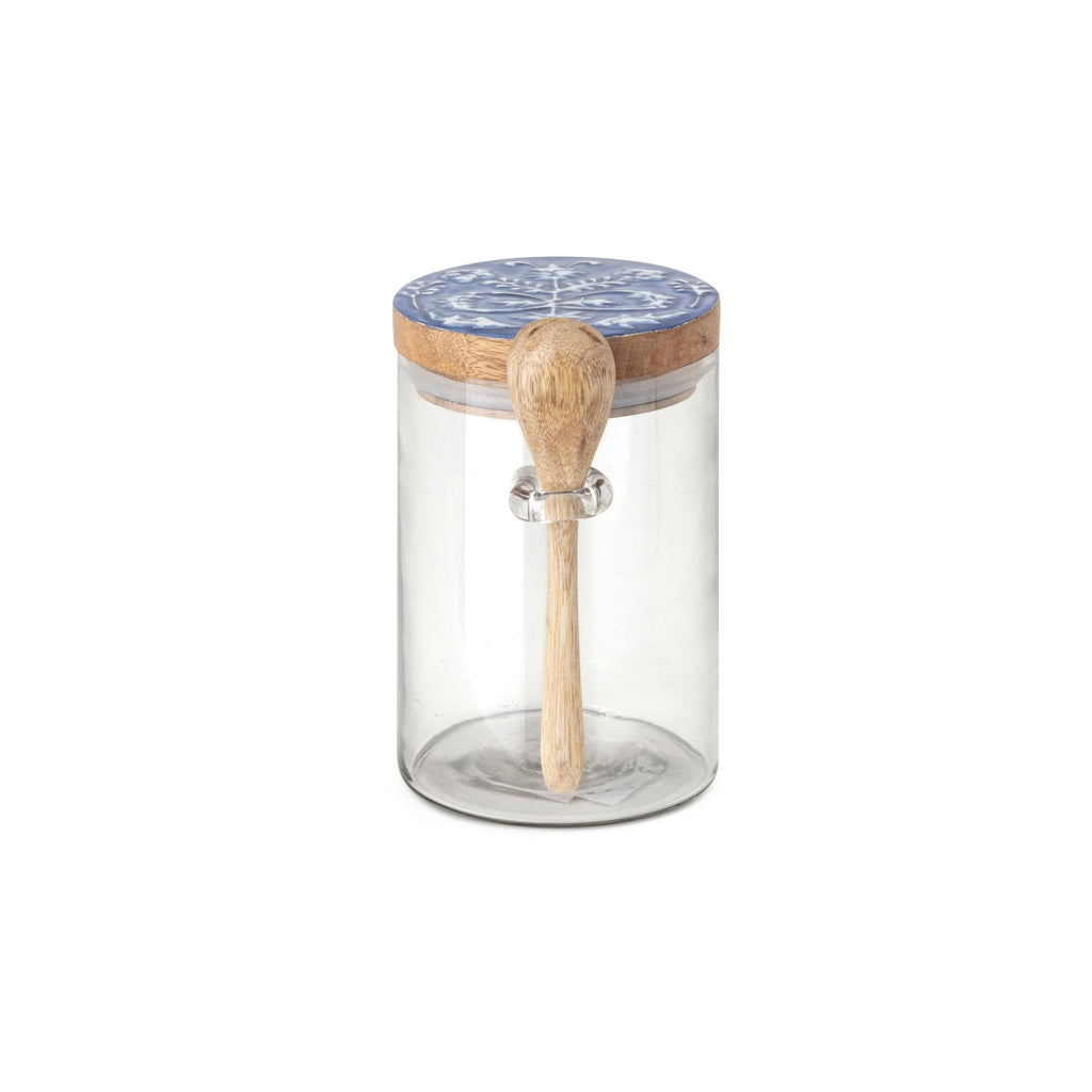 Glass Canister with Wooden Lid and Spoon Set of 3 P55111