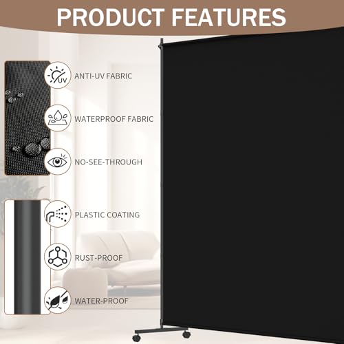 Height Adjustable Single Panel Room Divider with Caster Wheels and Brakes U579298