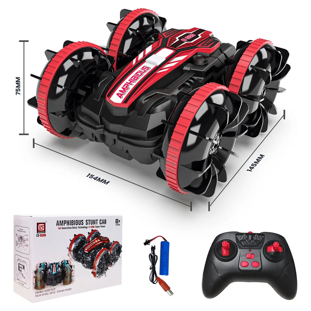 Remote Control Car & RC Boat 2 in 1 4WD Off Road Red J8427