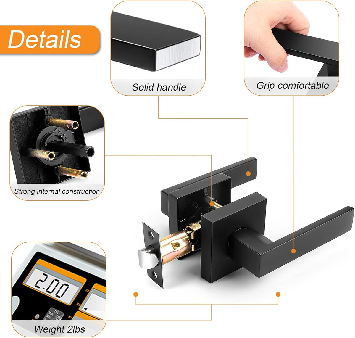 3 Pack Square Passage Door Levers in Matte Black Finish Y479868