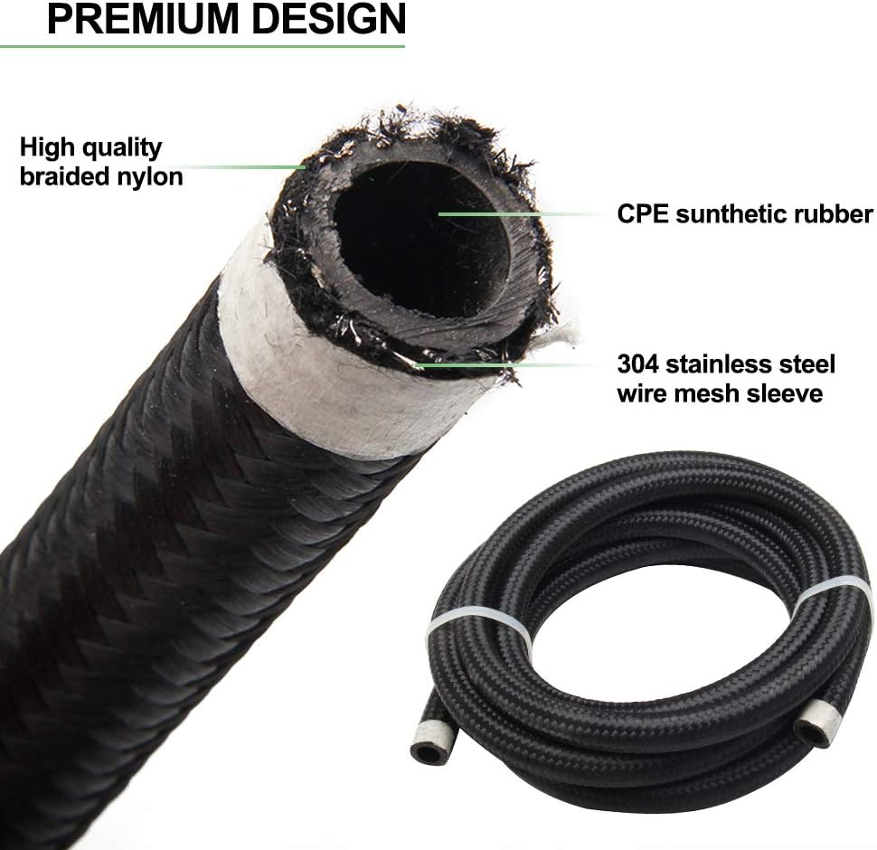 3/8" Braided Nylon Stainless Steel Fuel Line Hose Kit 10FT Pack of 2 C30506