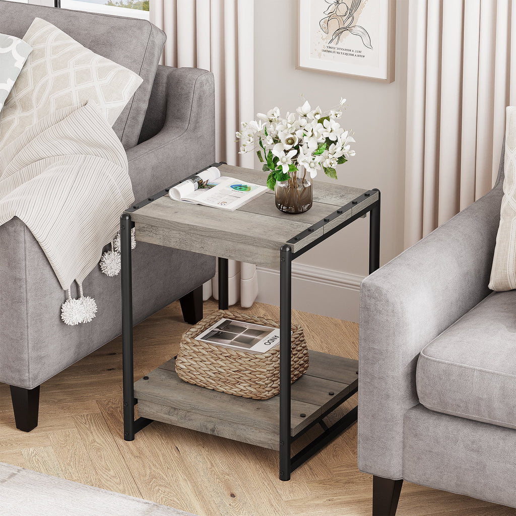 Grey Wood End Table with Storage Shelf H269