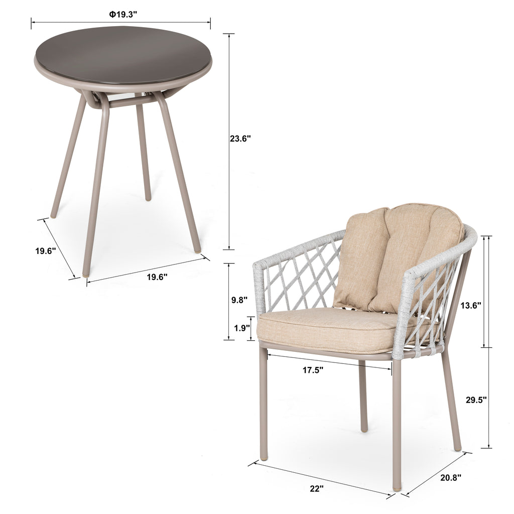 3pcs Steel Rope Bistro Set with Cushions J2117