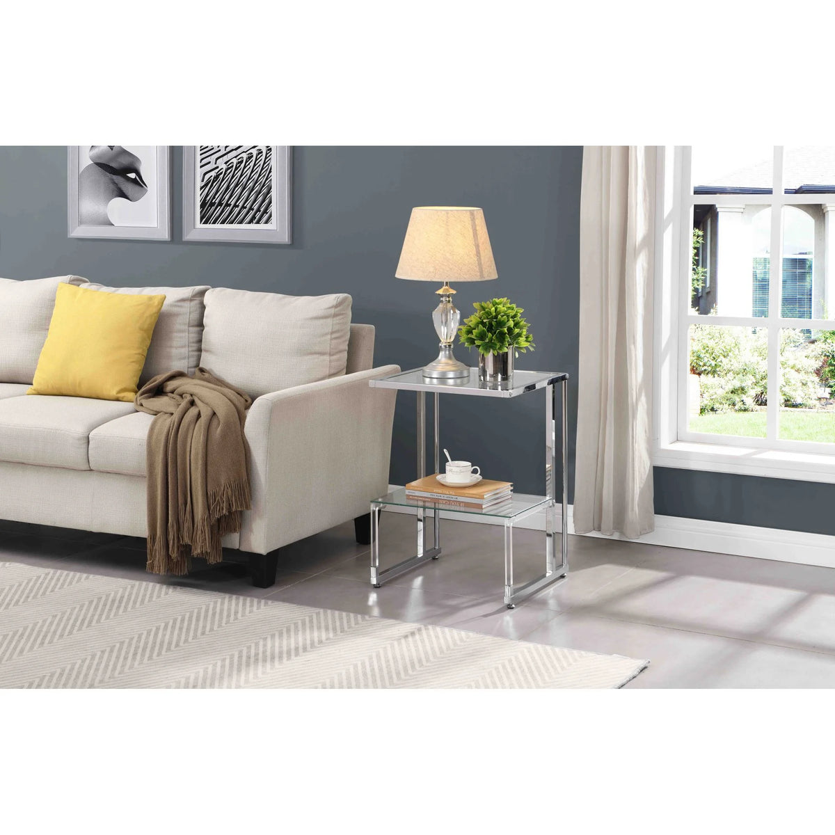 Silver Chrome 2-Tier Acrylic Glass Side Table I242021