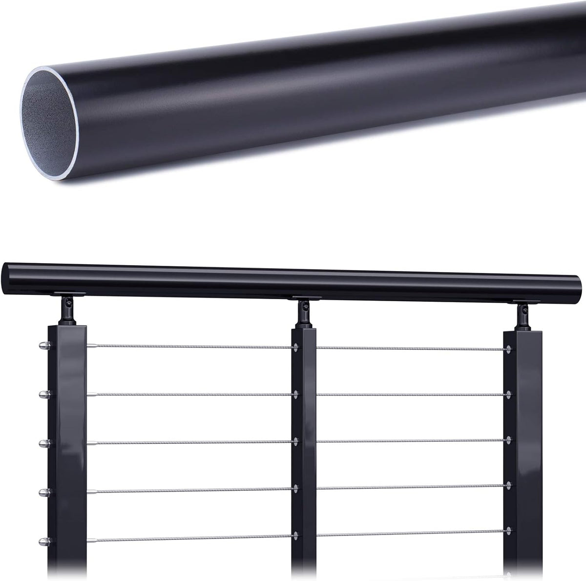 6.6ft Aluminum Cable Railing Handrail with Red Oak Wood Grain Bracket Hardware R527114