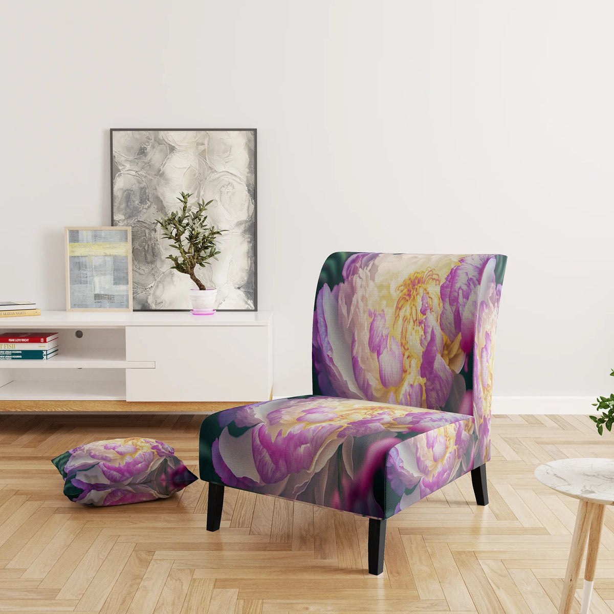 Upholstered Floral Peony Accent Chair J637