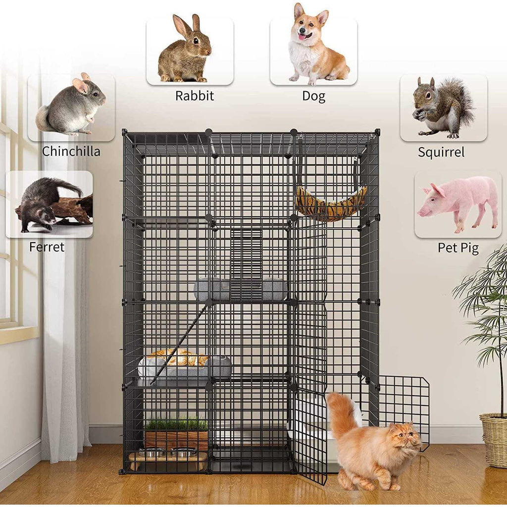 4-Tier Cat Cage Cat Hammock Metal Wire Cat Kennel Cat Playpen D83350