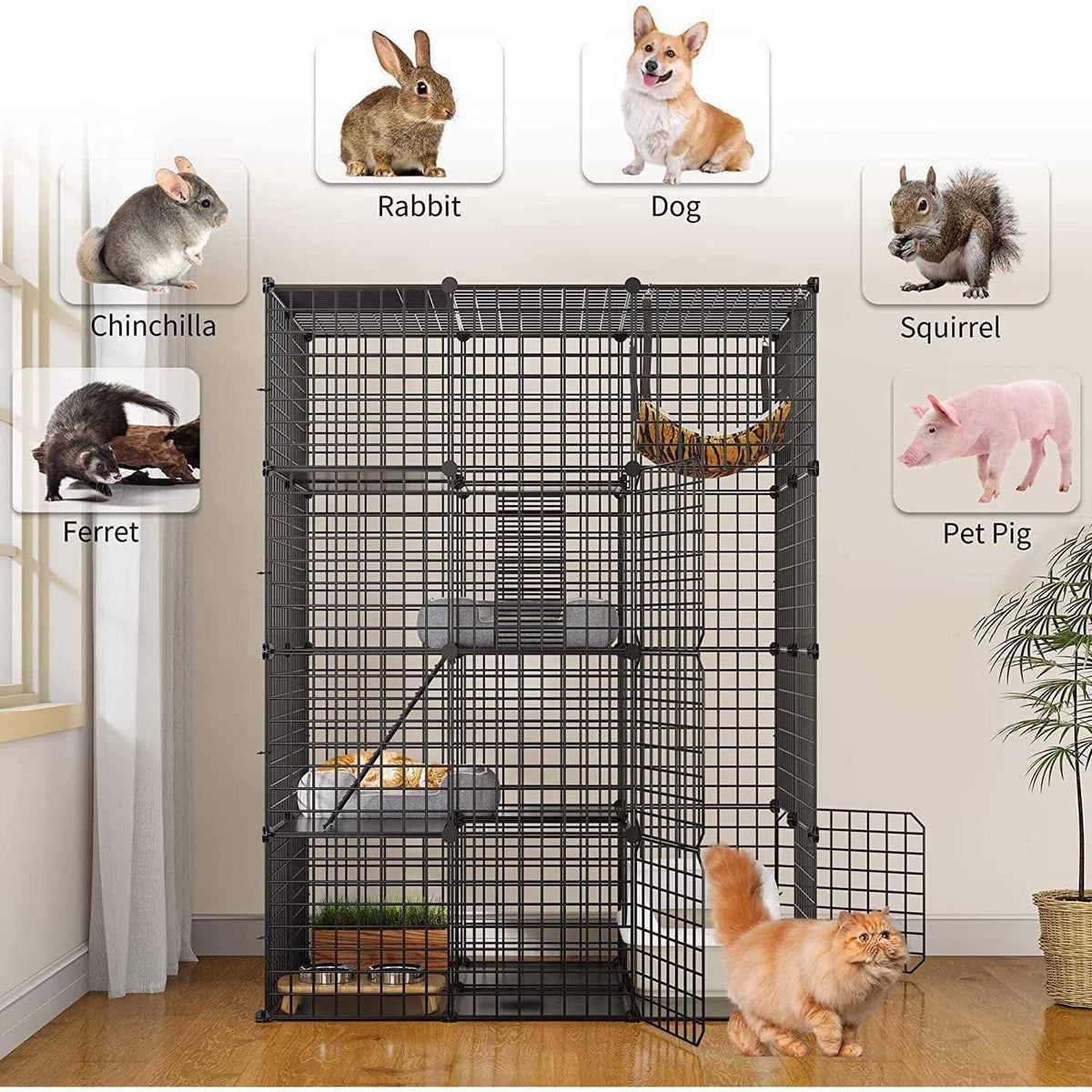 4-Tier Cat Cage Cat Hammock Metal Wire Cat Kennel Cat Playpen D83350