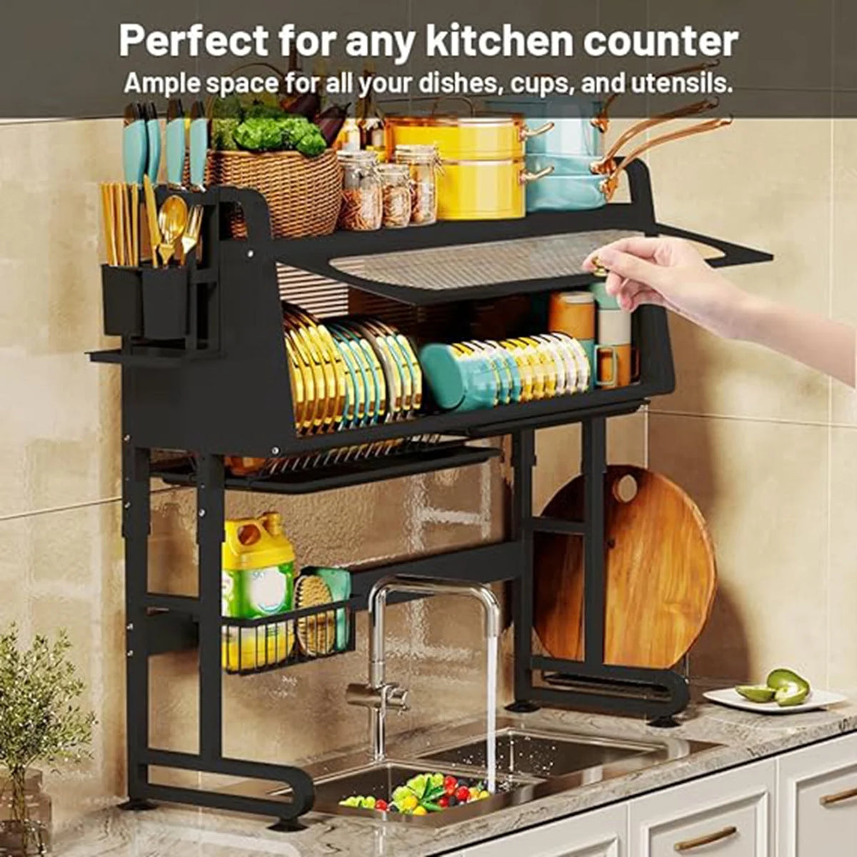 3 Tier Large Capacity Dish Rack Over Sink Black P4771