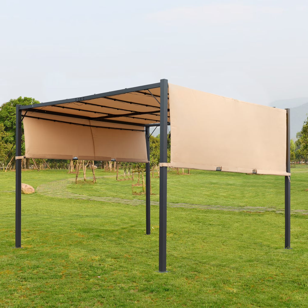 Tan Metal Gazebo Canopy Tent with Sliding Adjustable Canopy G6034