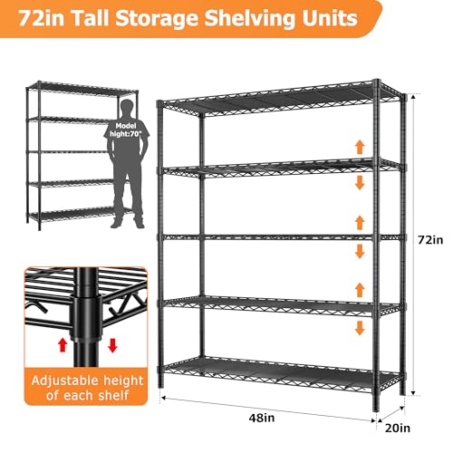 5-Tier Adjustable Metal Wire Shelving Unit W49733