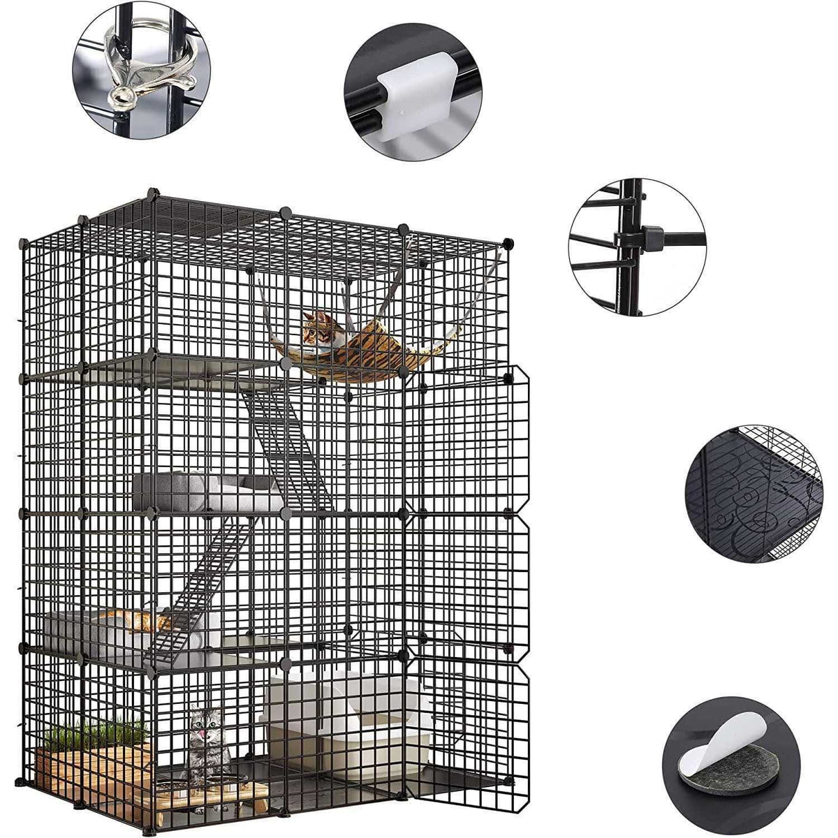 4-Tier Cat Cage Cat Hammock Metal Wire Cat Kennel Cat Playpen D83350