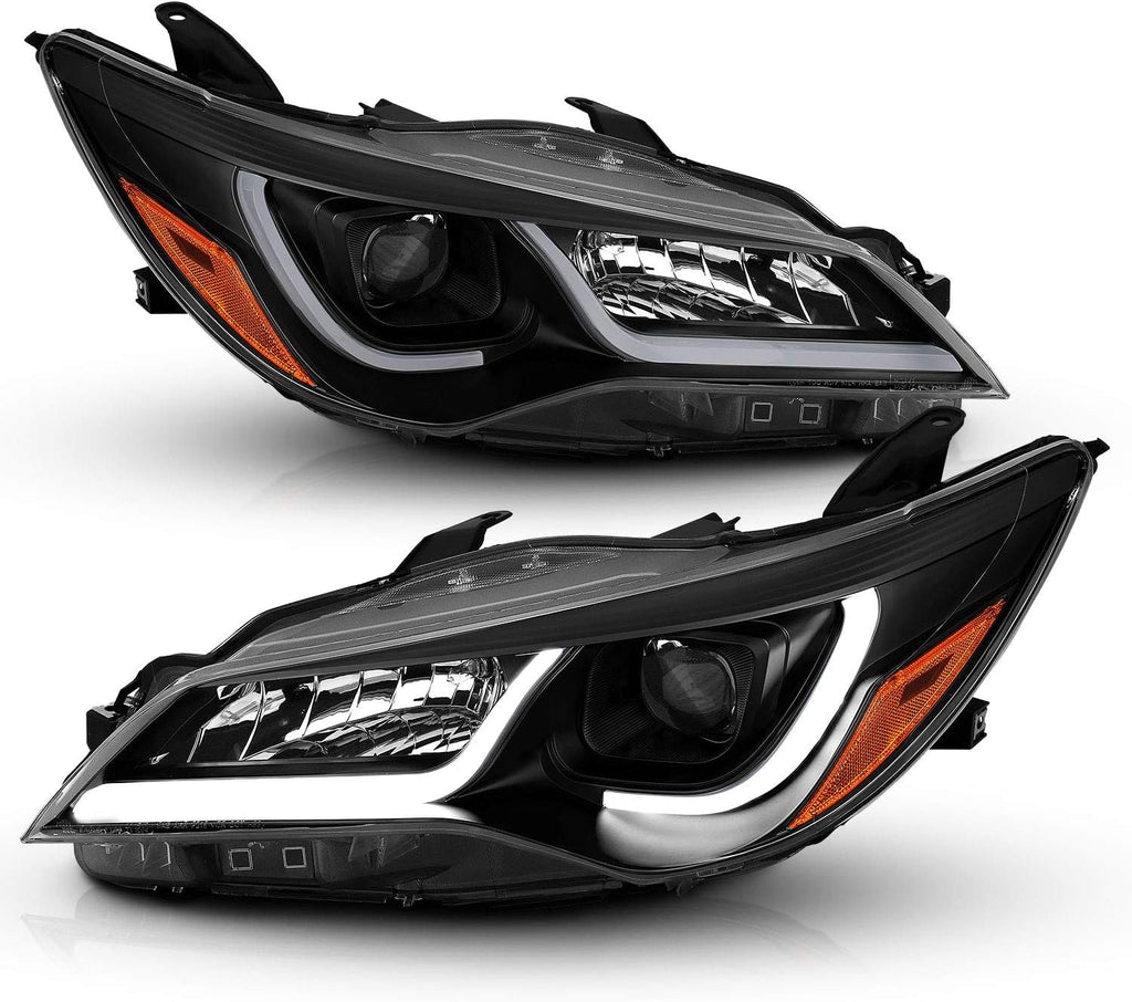 Black LED Tube Projector Headlights Assembly Pair L8893