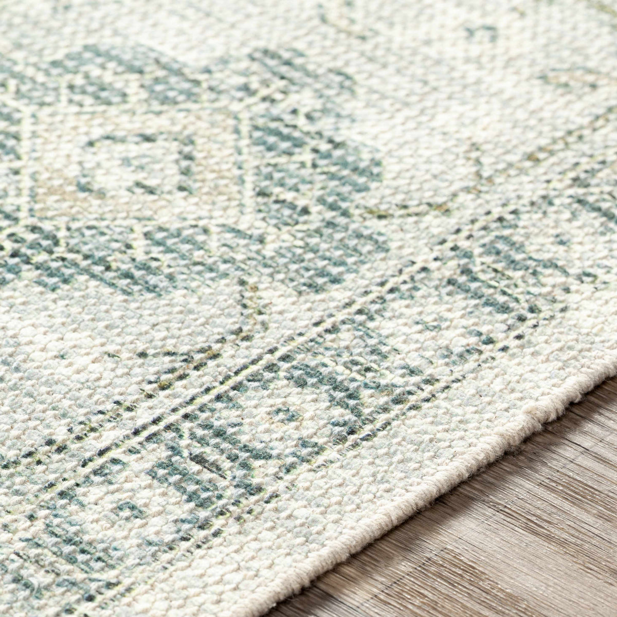 Hand Woven Cotton Area Rug with Tassel Green Sage Beige Off White 6' x 9' Z11268