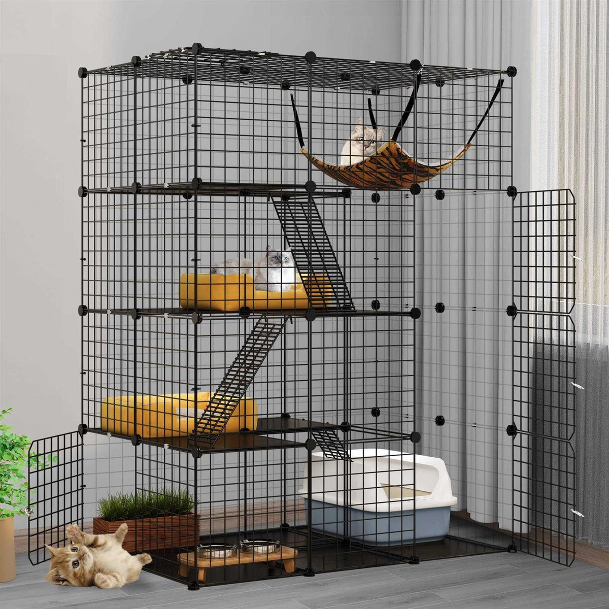 4-Tier Cat Cage Cat Hammock Metal Wire Cat Kennel Cat Playpen D83350