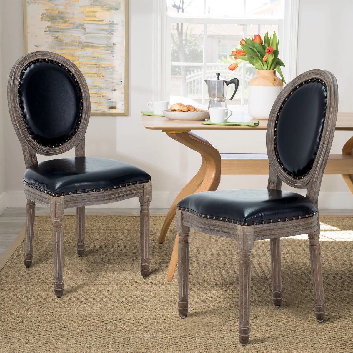 Brown Leather Dining Chairs Set of 2 G8531