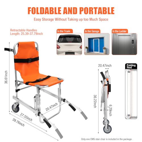 Foldable Stair Chair with 2 Wheels, 350 lbs Load Capacity (Orange) B23300