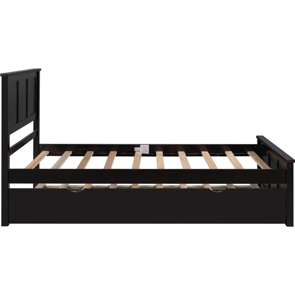 Wood Twin Platform Bed with Headboard & Trundle L1825