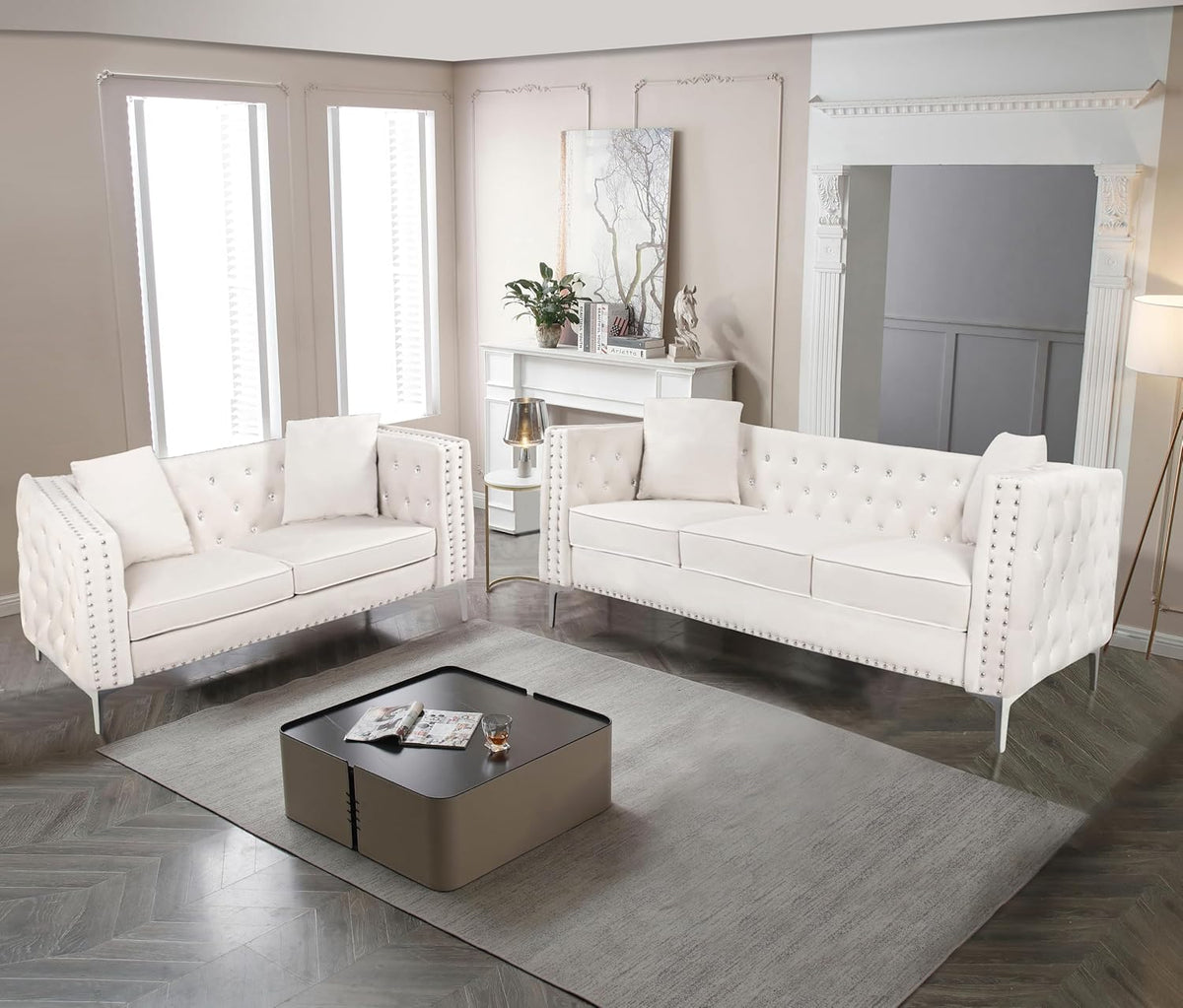 Beige Velvet Sofa and Loveseat Set G299