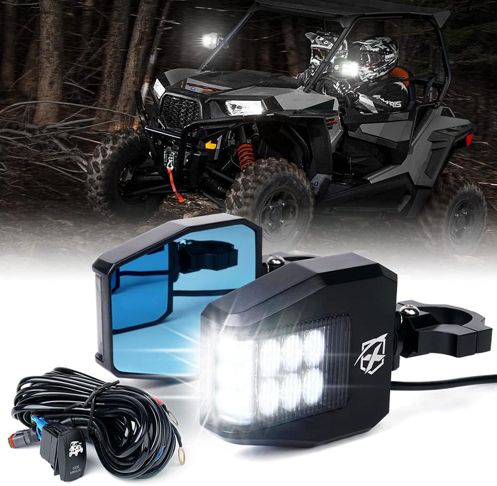 Aluminium UTV Side Rear View Mirrors with LED Spot Light V8421