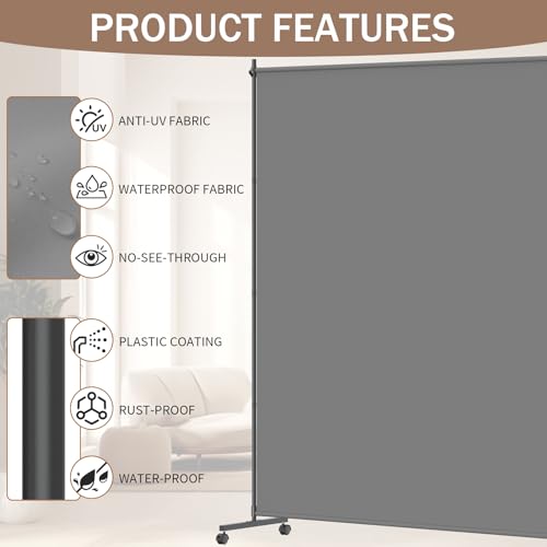 Height Adjustable Single Panel Room Divider with Caster Wheels and Brakes U579298