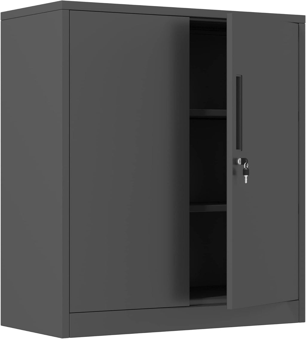 White Metal Storage Cabinet with Locking Doors and 2 Adjustable Shelves O1776