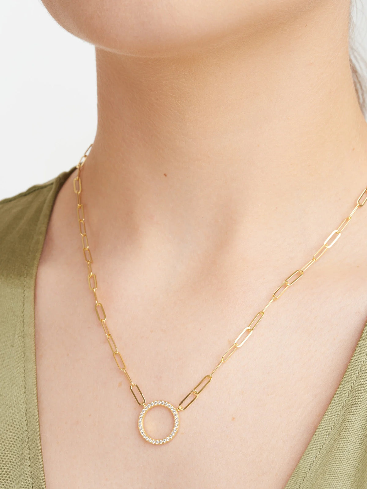 18K Gold Over Sterling Silver Paperclip Necklace, 18" + 2" Extension K9314