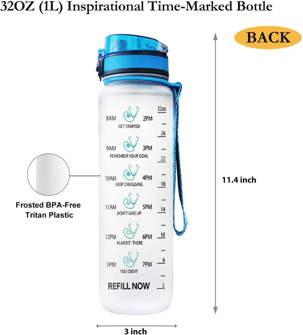 32oz Motivational Fitness Sports Water Bottle with Time Marker & Removable Strainer W23601