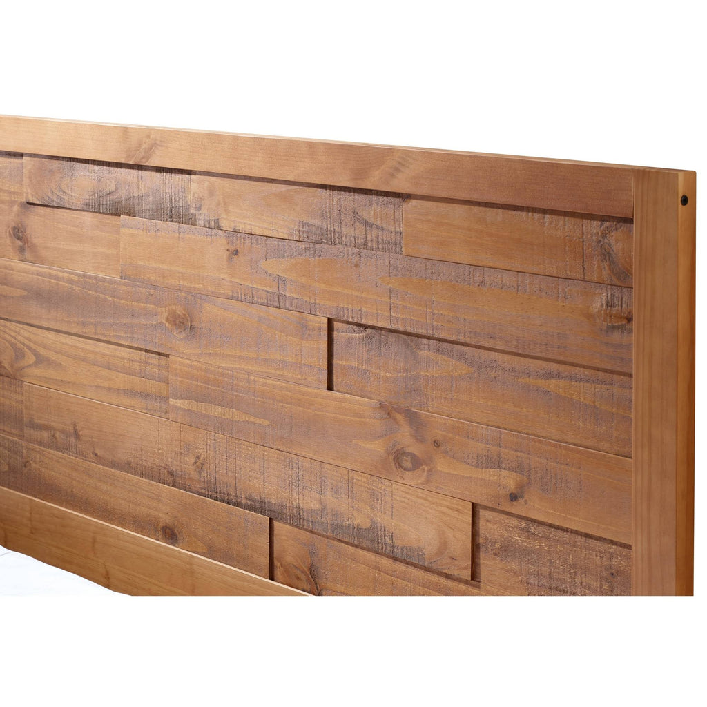 Queen Plank Distressed Solid Wood Bed Caramel S175981