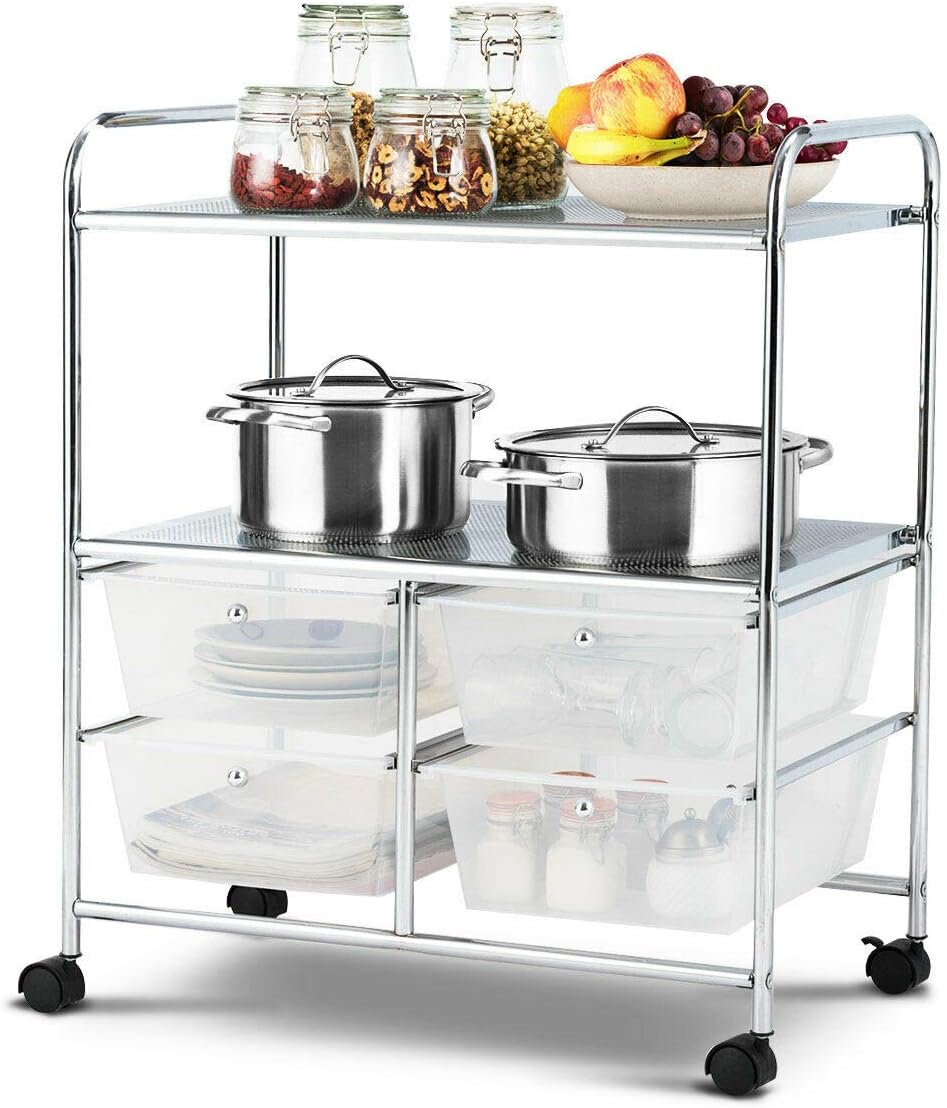 White 4 Drawer 2 Shelf Rolling Storage Cart P541819