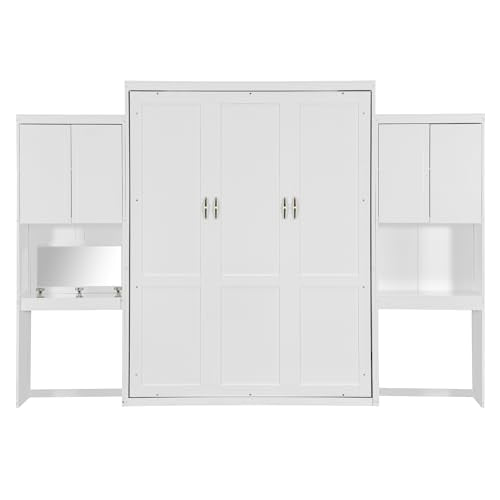 Queen Size Wood Murphy Bed with Desk and Storage B8647