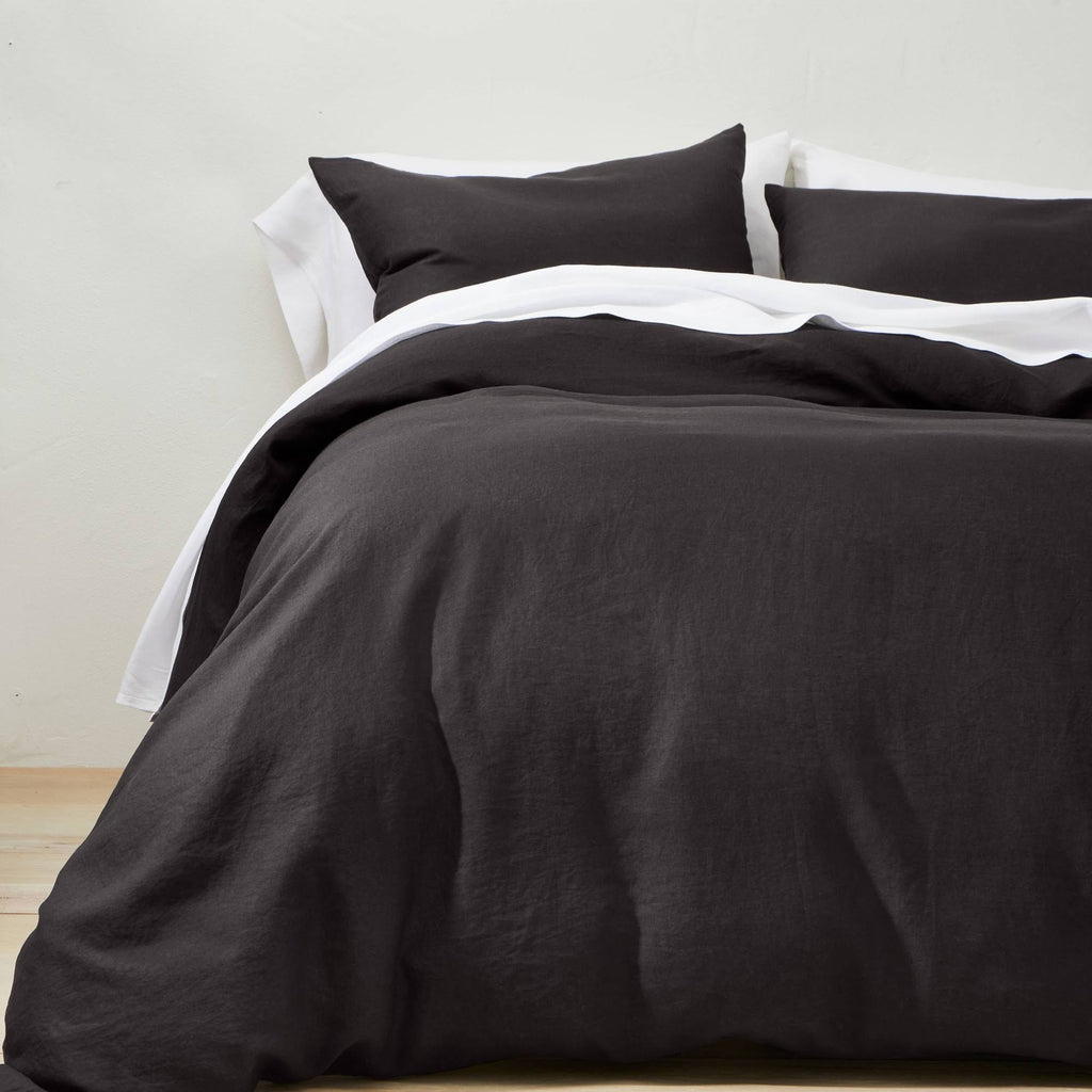 Washed Black Linen Duvet & Sham Set B32357
