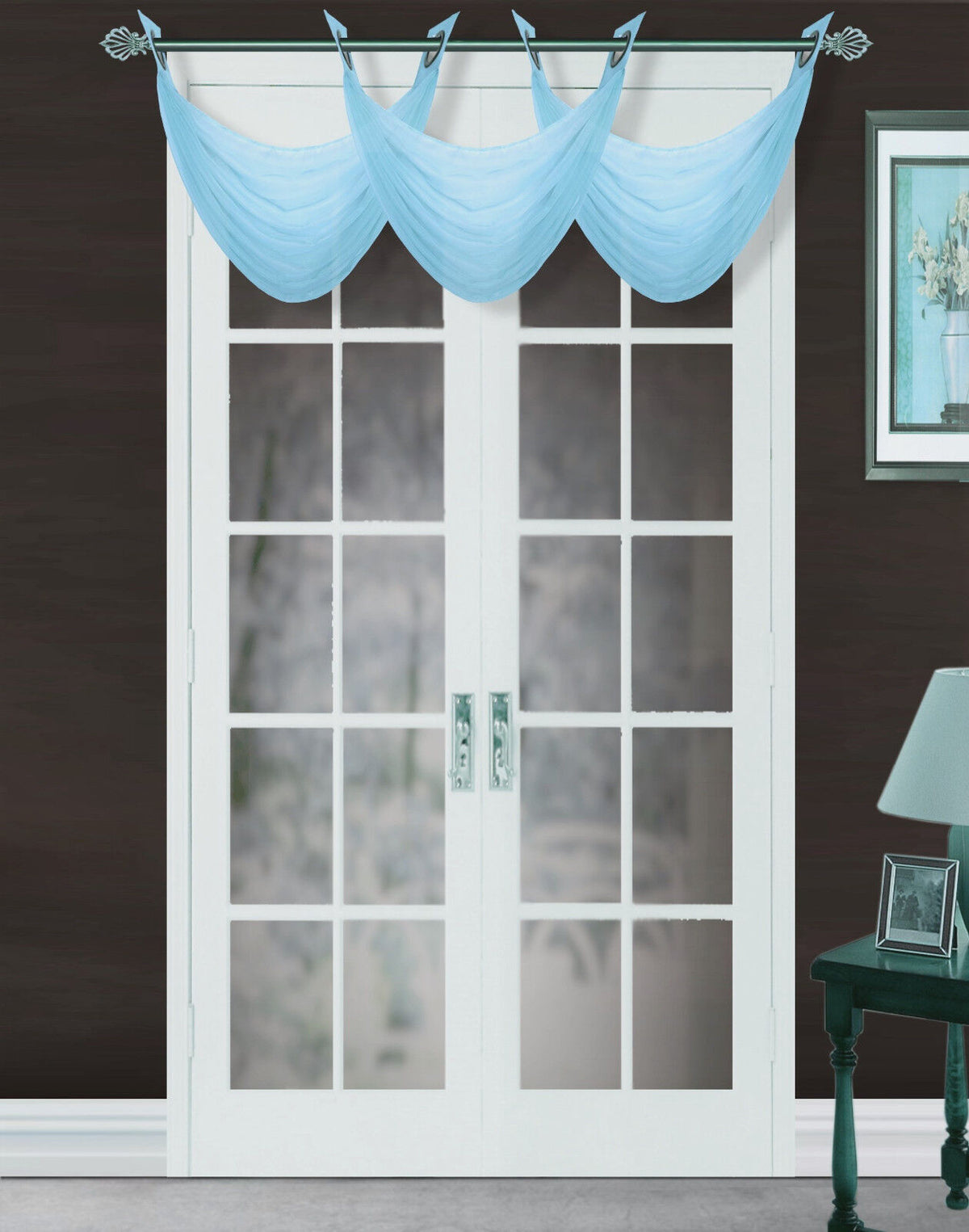 Bronze Grommet Voile Sheer Window Valance Swag Topper F6310