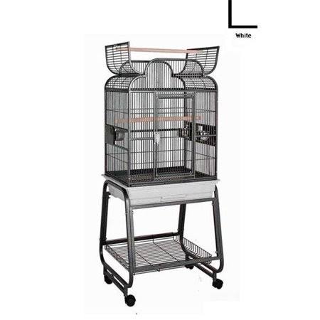 White Scroll Top Cage with Cart Stand A222