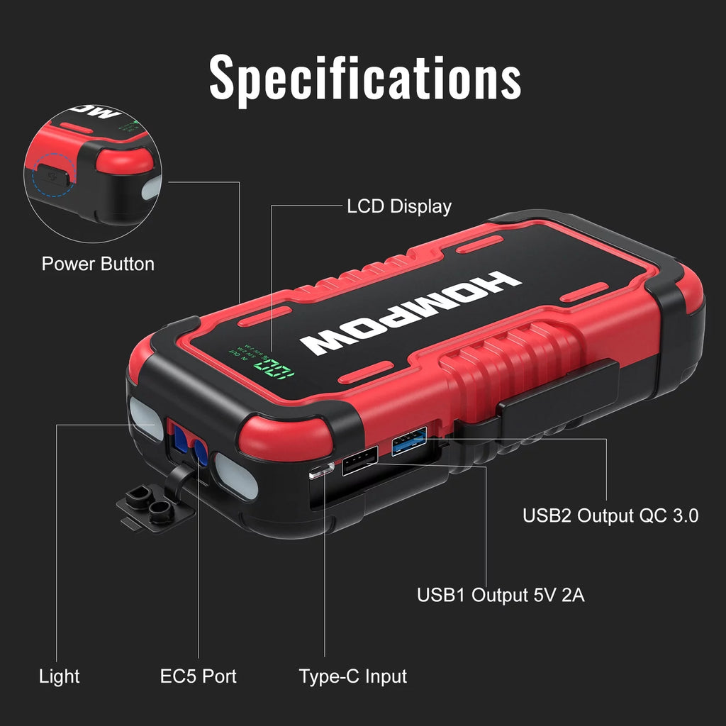 2000A Peak 18000mAh Lithium Jump Starter Battery Pack I6381