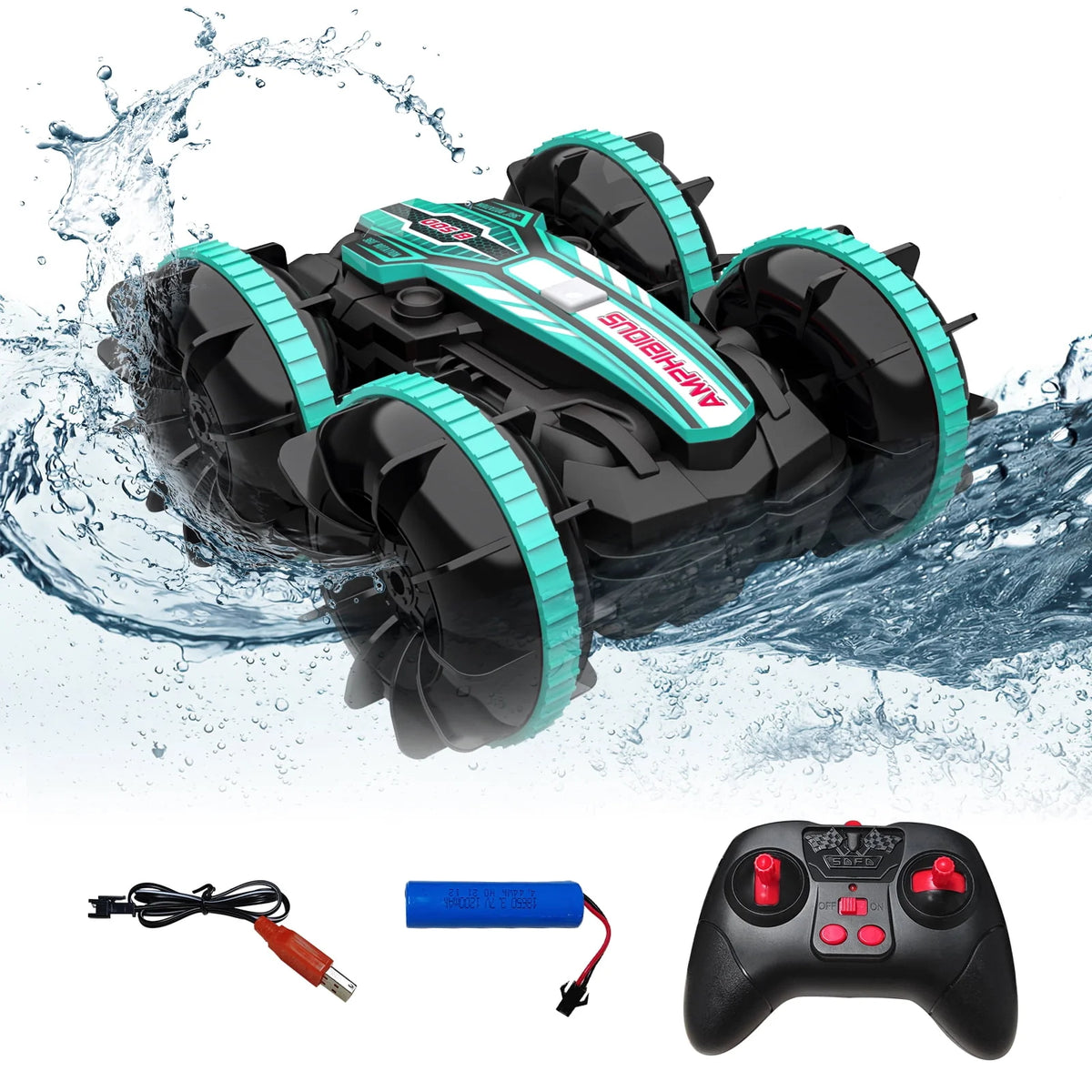 Remote Control Car & RC Boat 2 in 1 4WD Off Road Red J8427