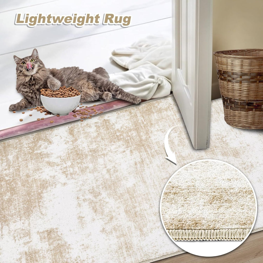 Beige 8x10 Washable Area Rug E811665