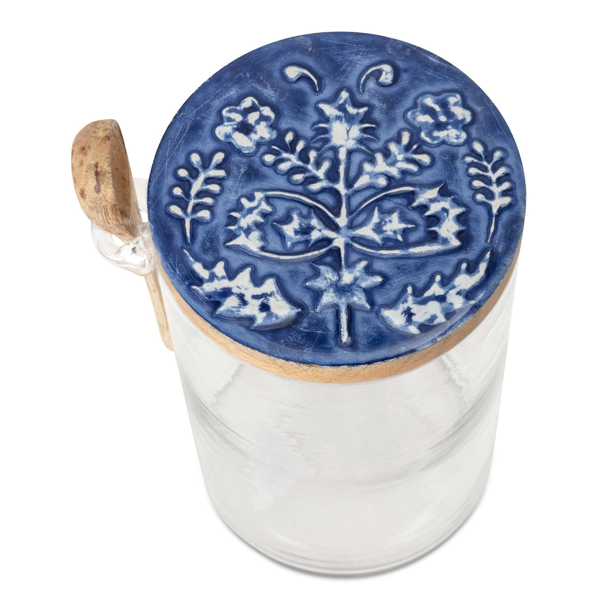 Glass Canister with Wooden Lid and Spoon Set of 3 P55111