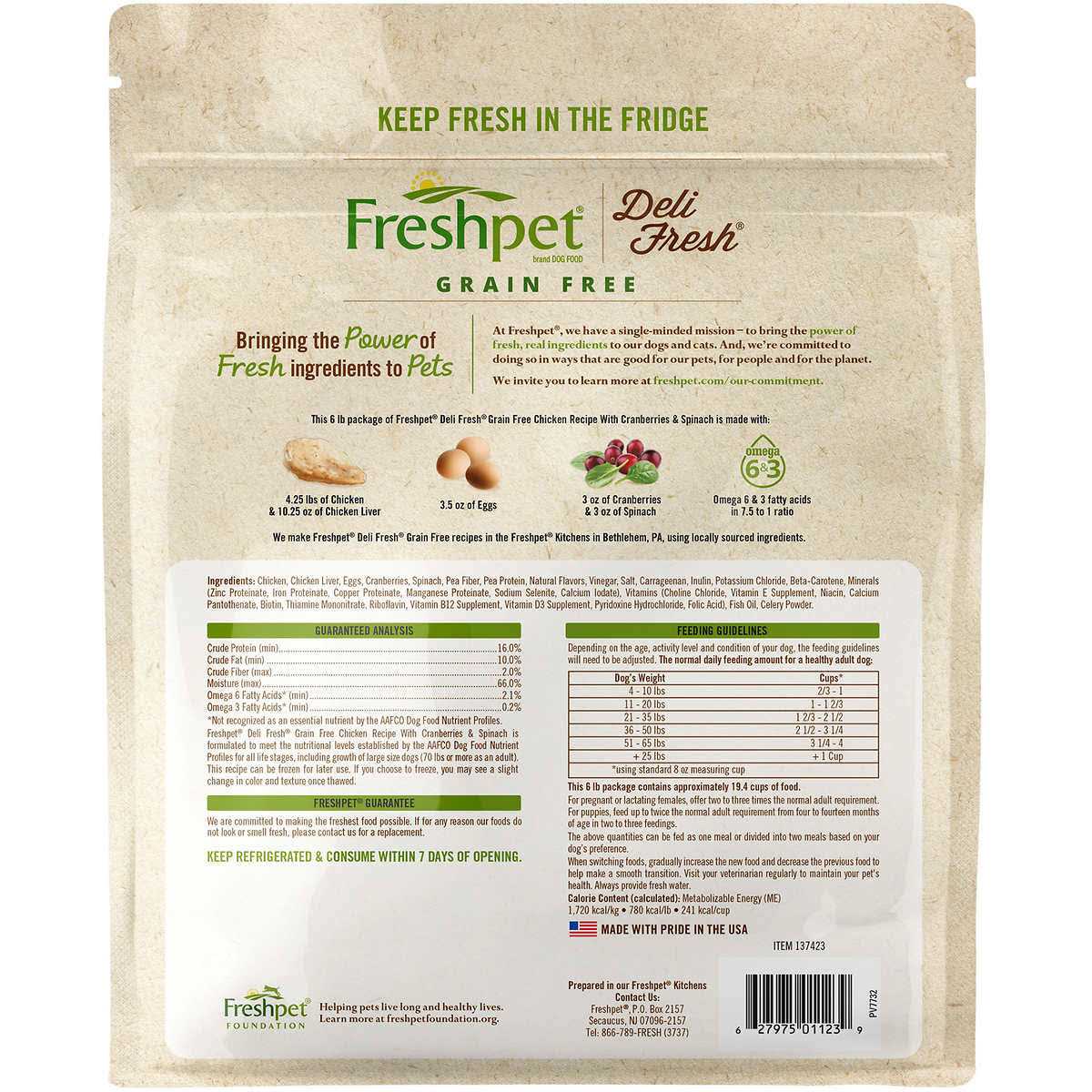 Freshpet Select Deli Fresh Chiken Recipe with Cranberries & Spinach G371
