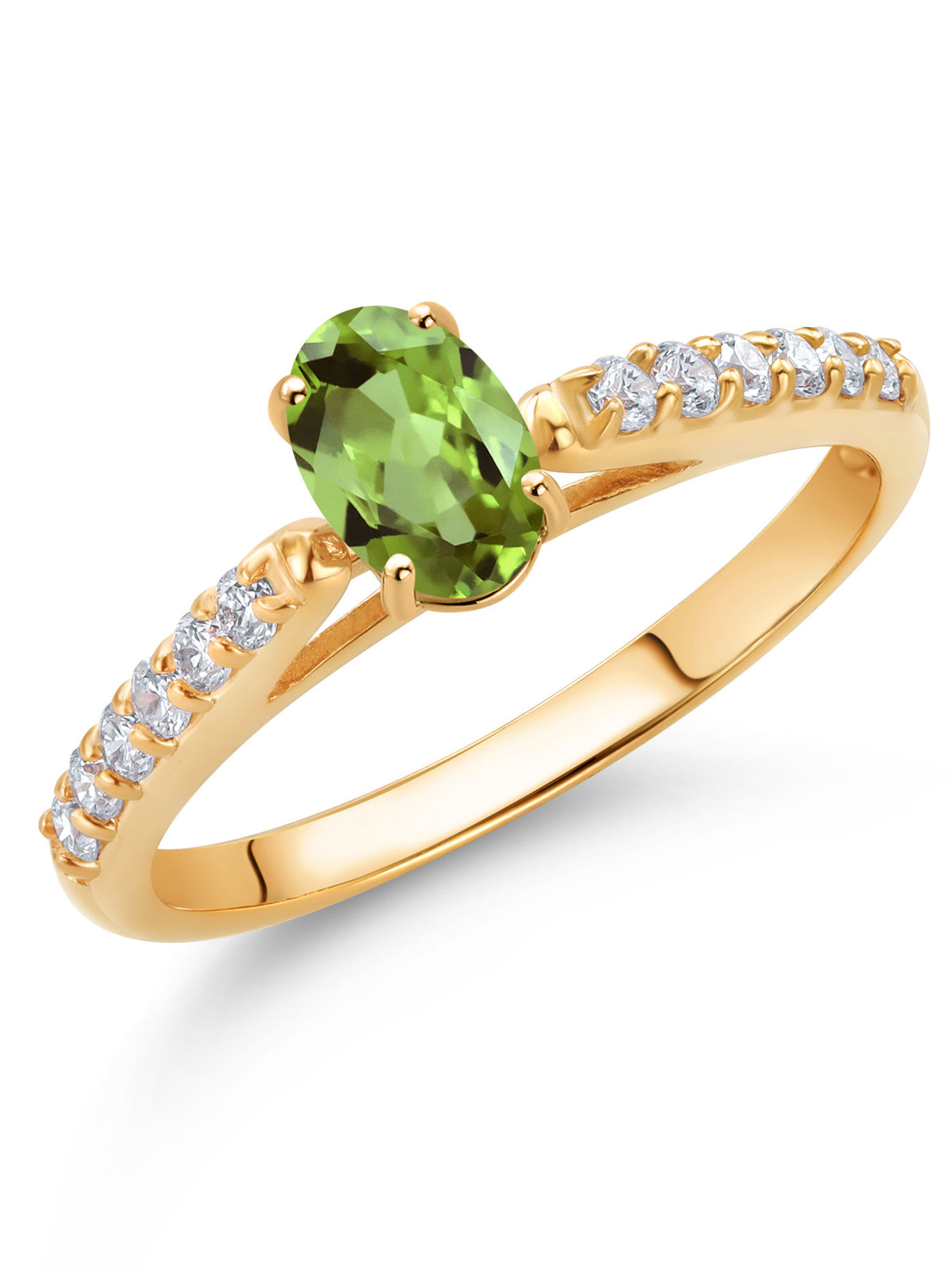10K Yellow Gold Green Peridot and White Lab Grown Diamond Engagement Ring I326