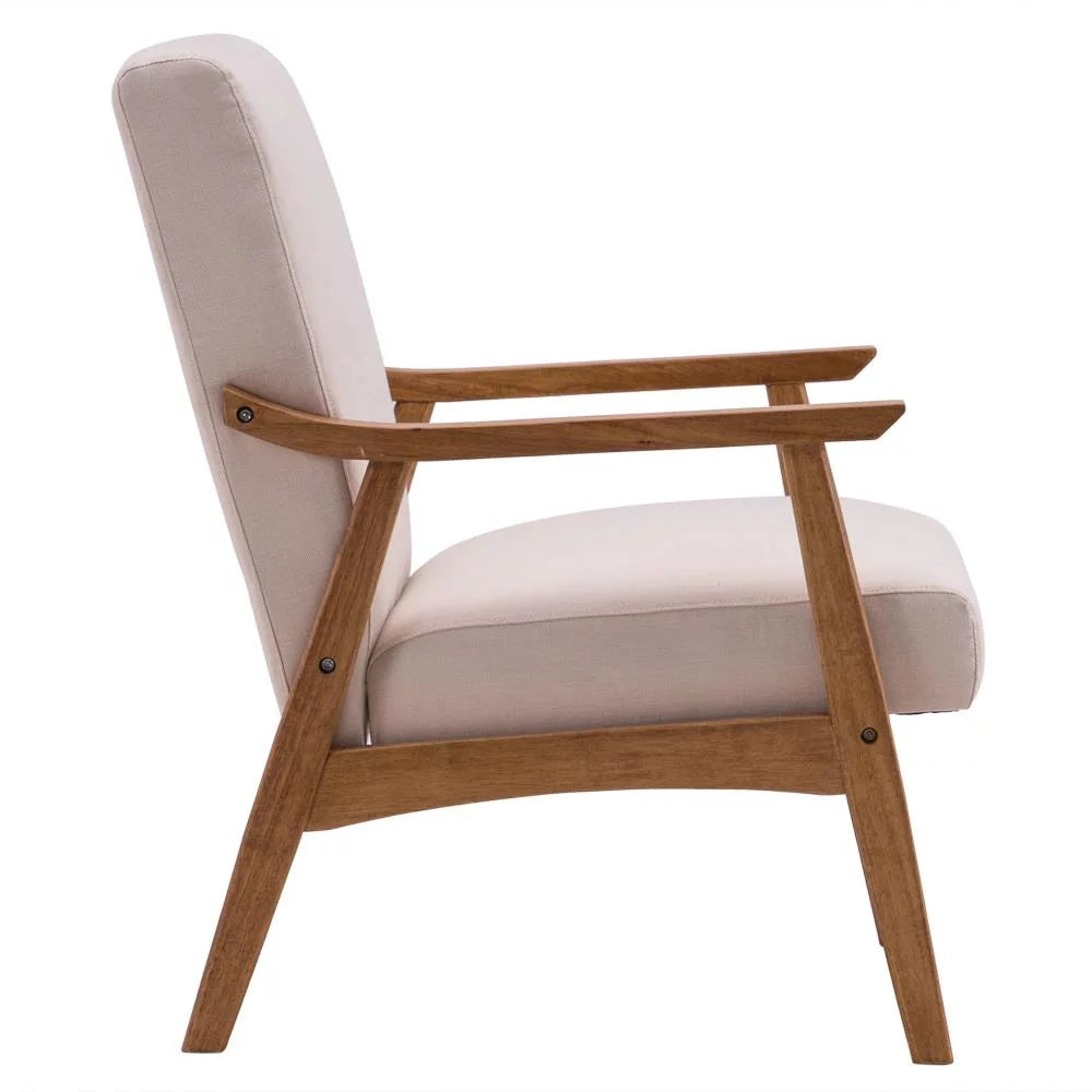 Beige Accent Chair with Wood Legs C4851