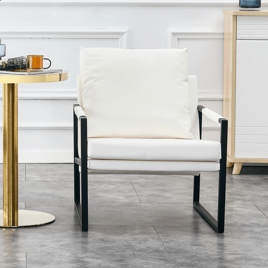 White PU Leather Upholstered Armchair with Metal Frame B533656