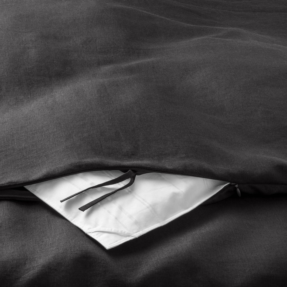 Washed Black Linen Duvet & Sham Set B32357