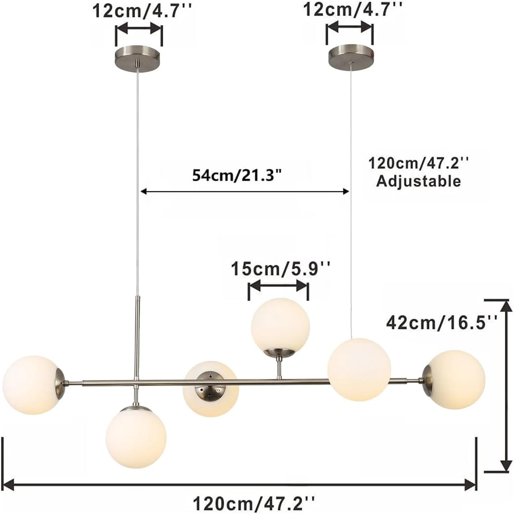Modern Ceiling Pendant Lighting, Mid-Century Glass Globes Pendant Lamp, LED 6-Light Hanging Adjustable Chandelier for Kitchen Island Living Dining Room (Silver+Clear) Y41191
