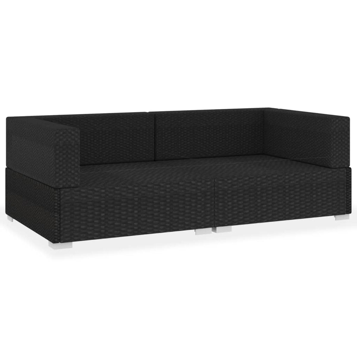 Set of 2 Black Poly Rattan Corner Sofa with Cushions Powder-Coated Steel Frame Outdoor Furniture Z3407