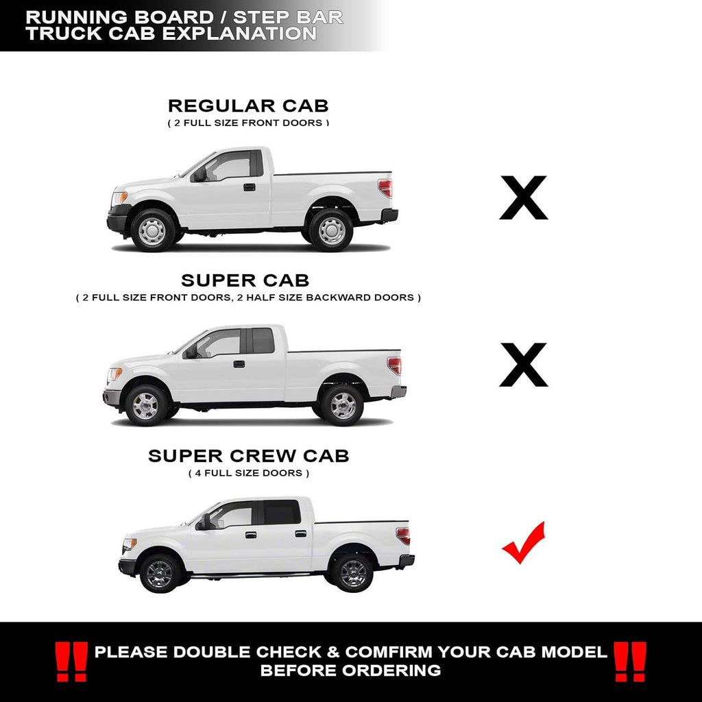 Matte Black Nerf Bars Running Boards for Ford F150 SuperCrew Cab H6200