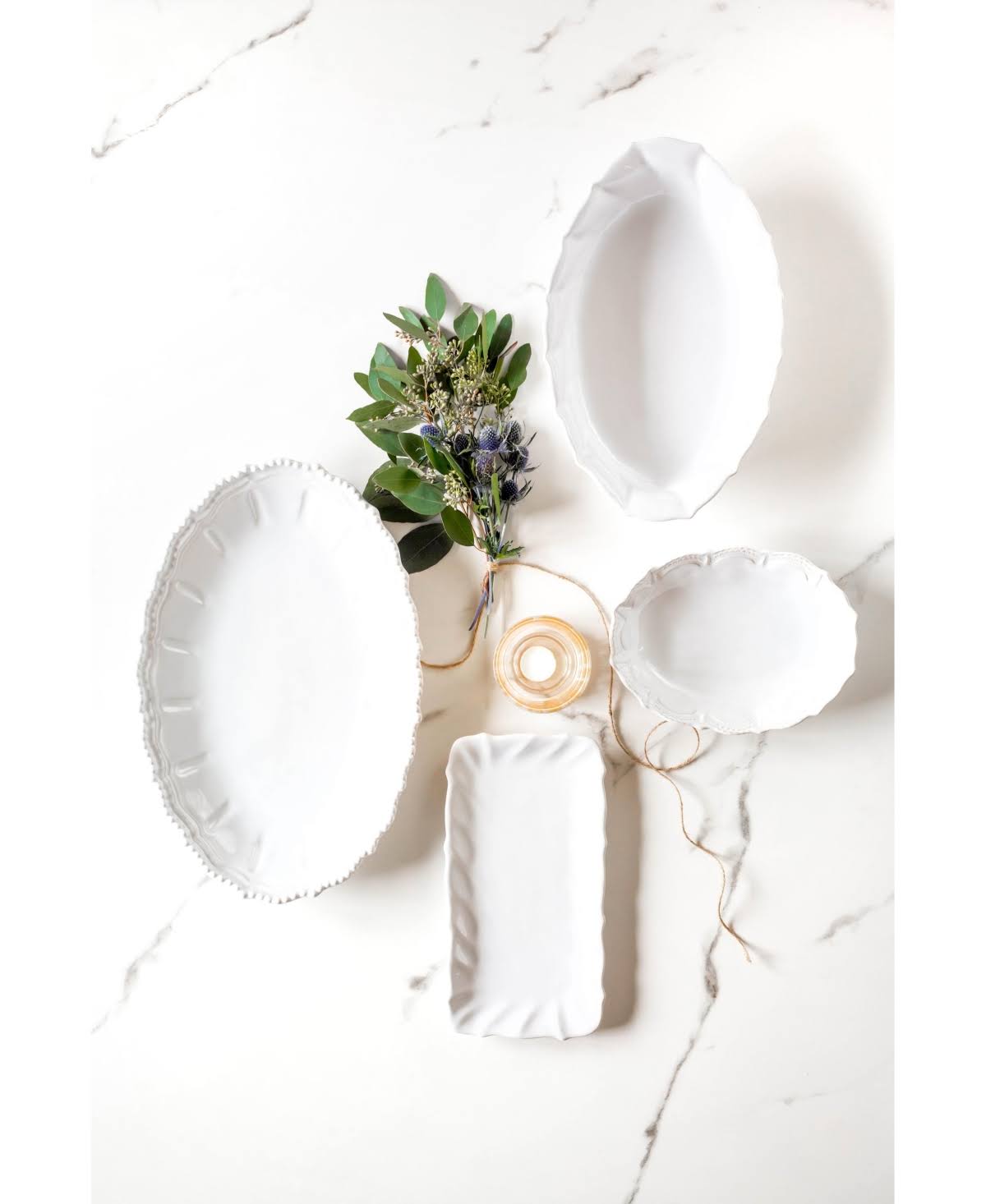 Stone White Ruffle Handled Oval Baker I776283
