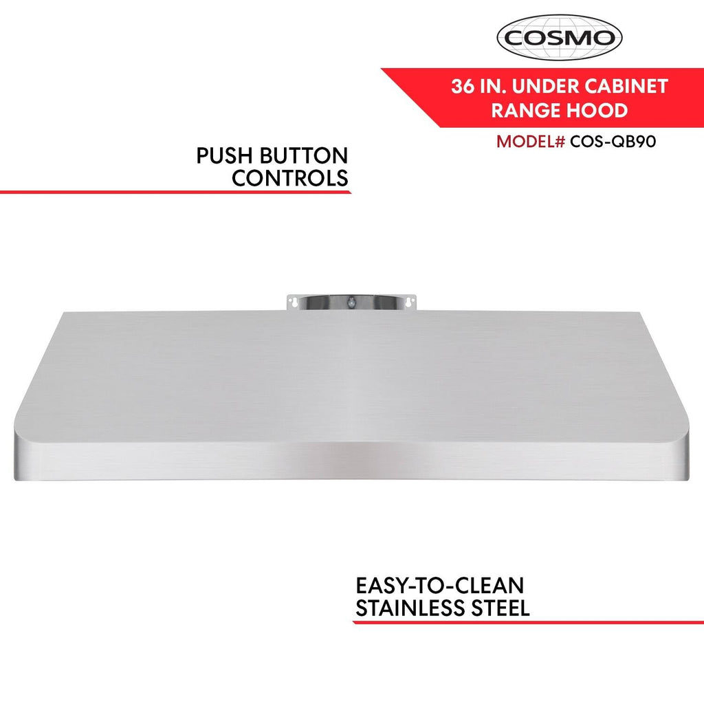 Stainless Steel Ducted Under Cabinet Range Hood with Push Button Controls, LED Lighting and Permanent Filters R524