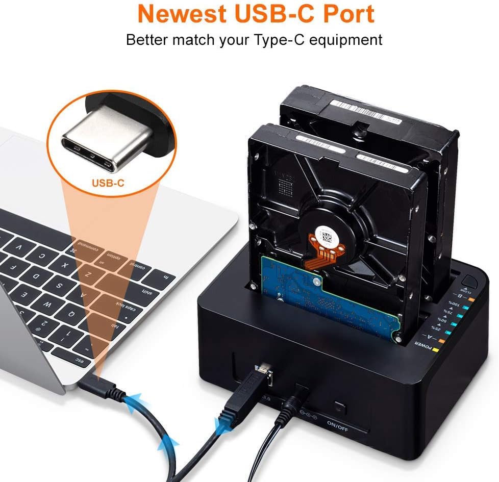 USB C 3.0 to SATA External Hard Drive Docking Station for Dual Bay 2.5 3.5 Inch SATA I II III, Black L111644