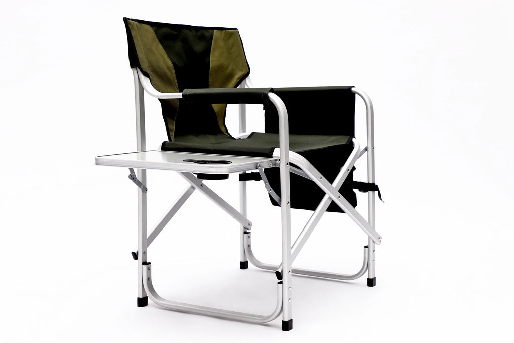 Padded Folding Outdoor Chair with Side Table and Storage Pockets, Lightweight Oversized Directors Chair, Green I745432
